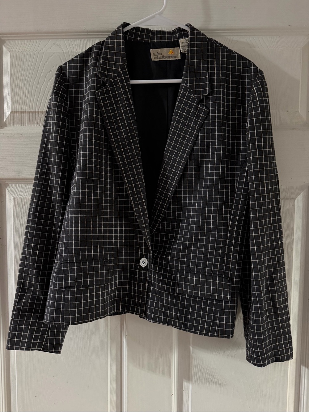 Vintage Liz Claiborne Black Blazer with White Windowpane Grid